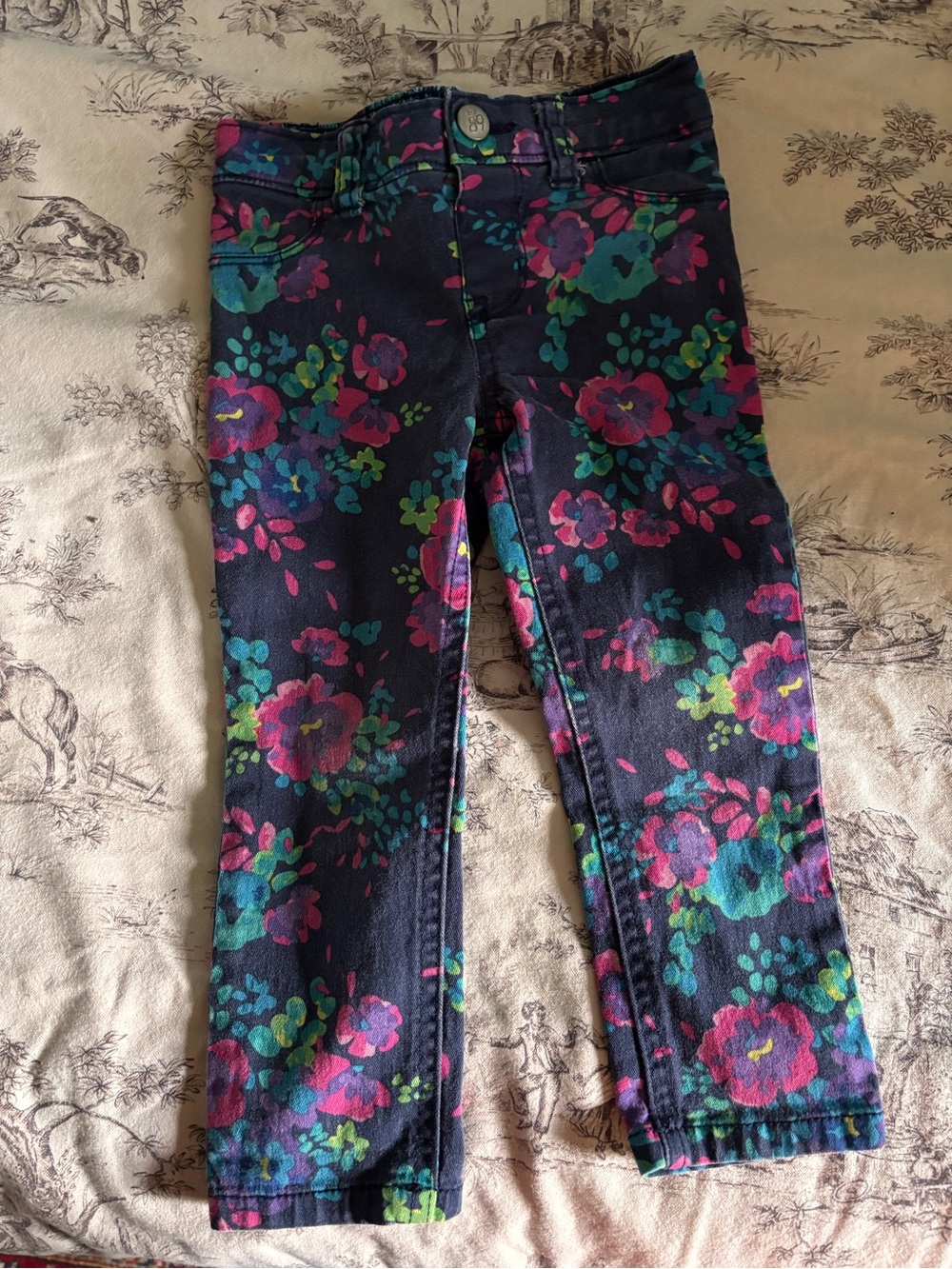 Girls Floral Navy Stretch Jeans
